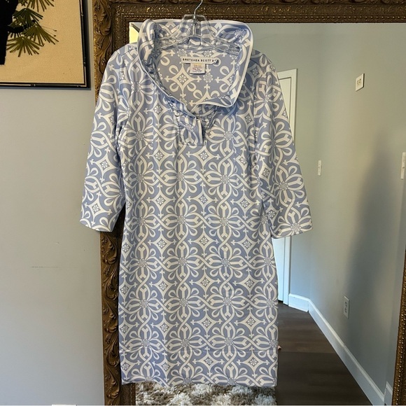 Gretchen Scott Jersey Dress Ruffneck 3/4 Sleeve Piazza Pale Blue Womens Size M - Picture 4 of 8
